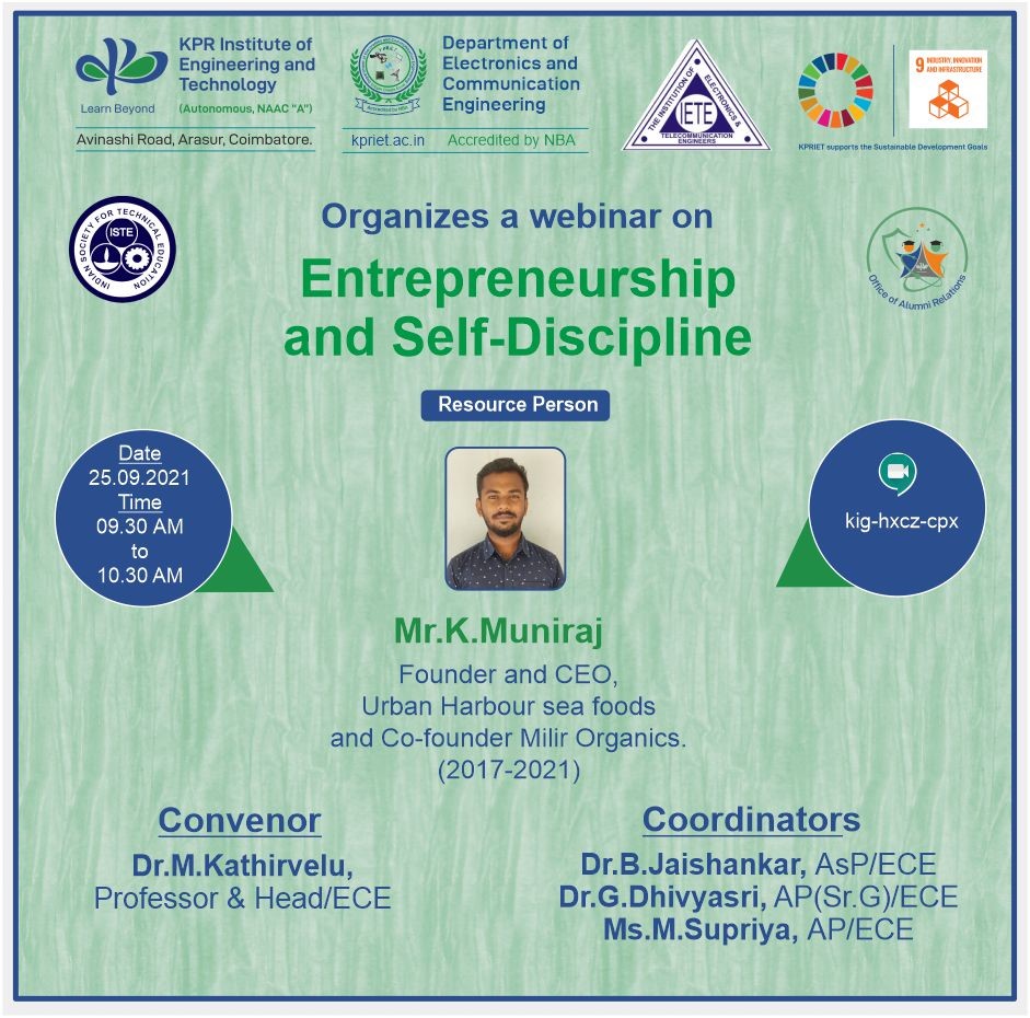 Organised a webinar on “Entrepreneurship and self-discipline” - by Mr. Muniraj K, (2021 Batch) for ECE students on 25.09.2021..jpg